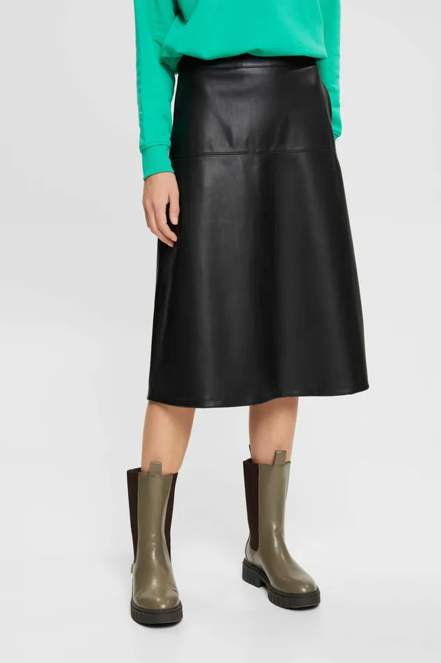 Skirts Shorts Women Esprit Curvy Faux Leather Midi Skirt Black
