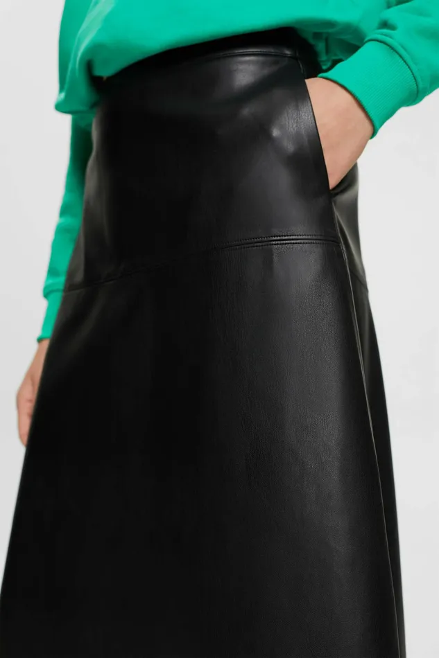 Skirts Shorts Women Esprit Curvy Faux Leather Midi Skirt Black