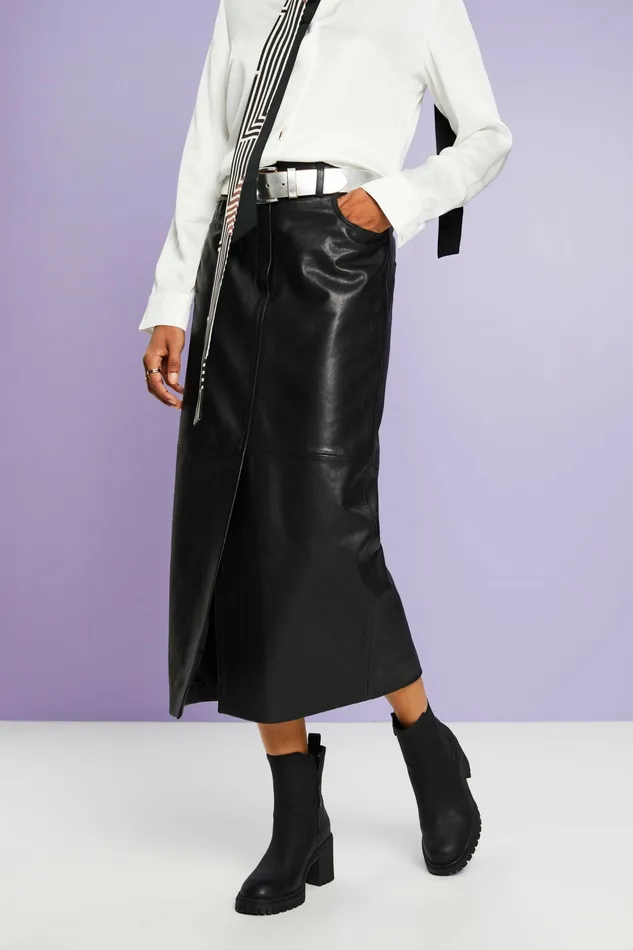 Skirts Shorts Women Esprit Leather Midi Pencil Skirt Black