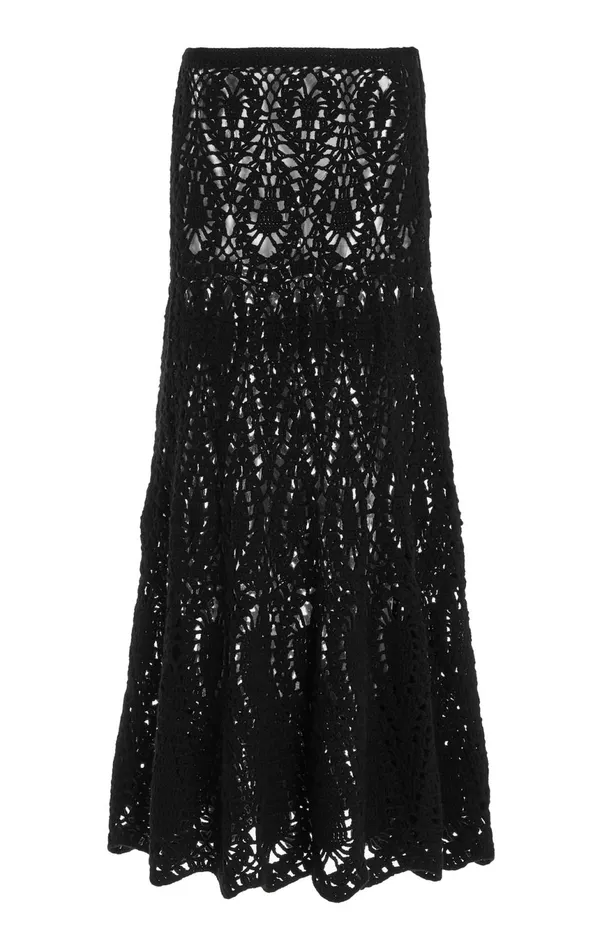 Skirts Women Gabriela Hearst Cleo Crochet Maxi Skirt In Black Wool Cashmere