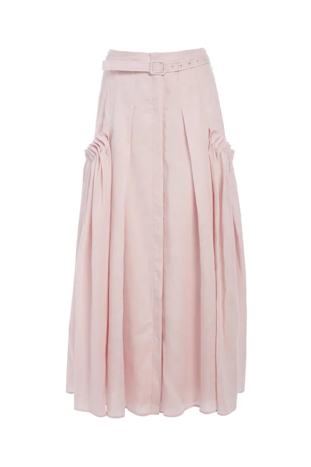 Skirts Women Gabriela Hearst Cyrielle Pleated Midi Skirt In Blush Aloe Linen