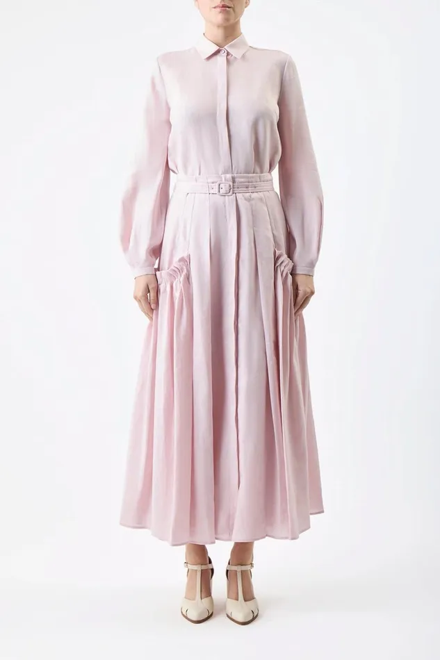 Skirts Women Gabriela Hearst Cyrielle Pleated Midi Skirt In Blush Aloe Linen