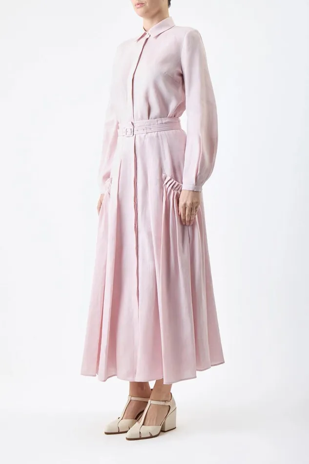 Skirts Women Gabriela Hearst Cyrielle Pleated Midi Skirt In Blush Aloe Linen