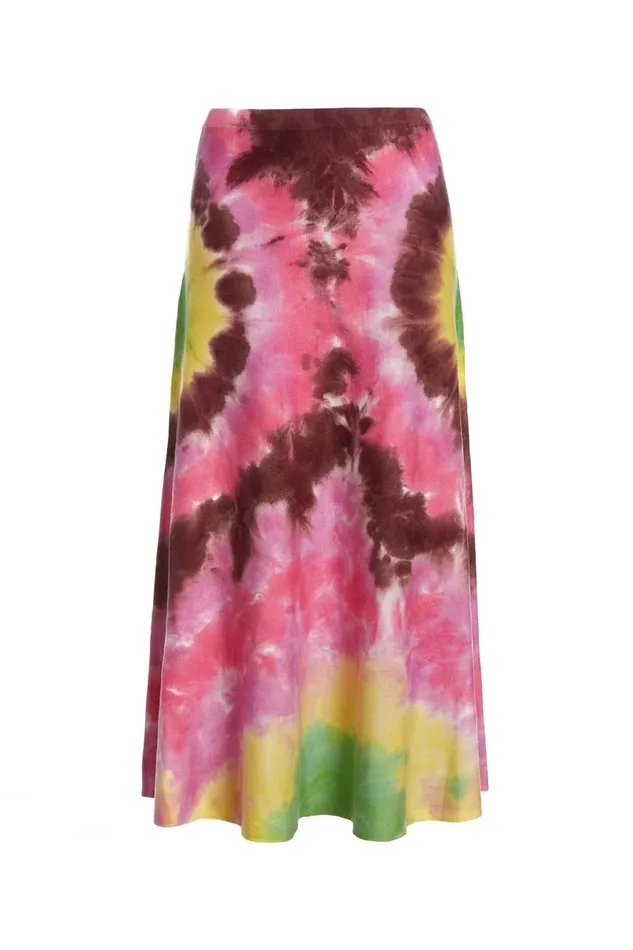 Skirts Women Gabriela Hearst Olive Knit Midi Skirt In Multi Tie Dye Cashmere