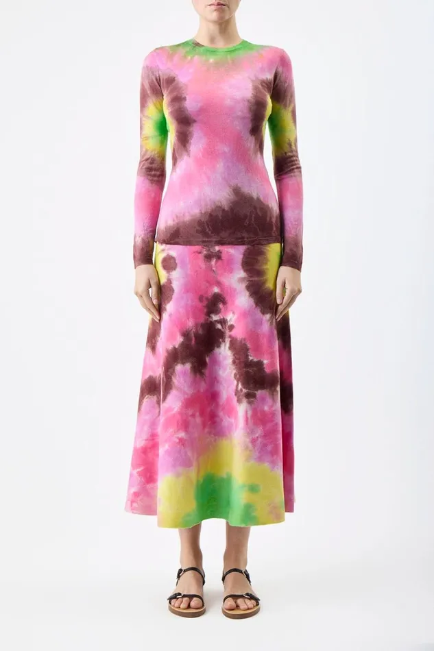 Skirts Women Gabriela Hearst Olive Knit Midi Skirt In Multi Tie Dye Cashmere