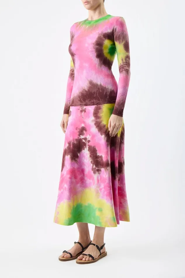 Skirts Women Gabriela Hearst Olive Knit Midi Skirt In Multi Tie Dye Cashmere