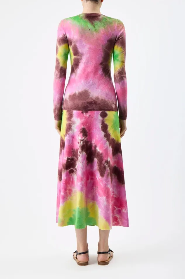 Skirts Women Gabriela Hearst Olive Knit Midi Skirt In Multi Tie Dye Cashmere