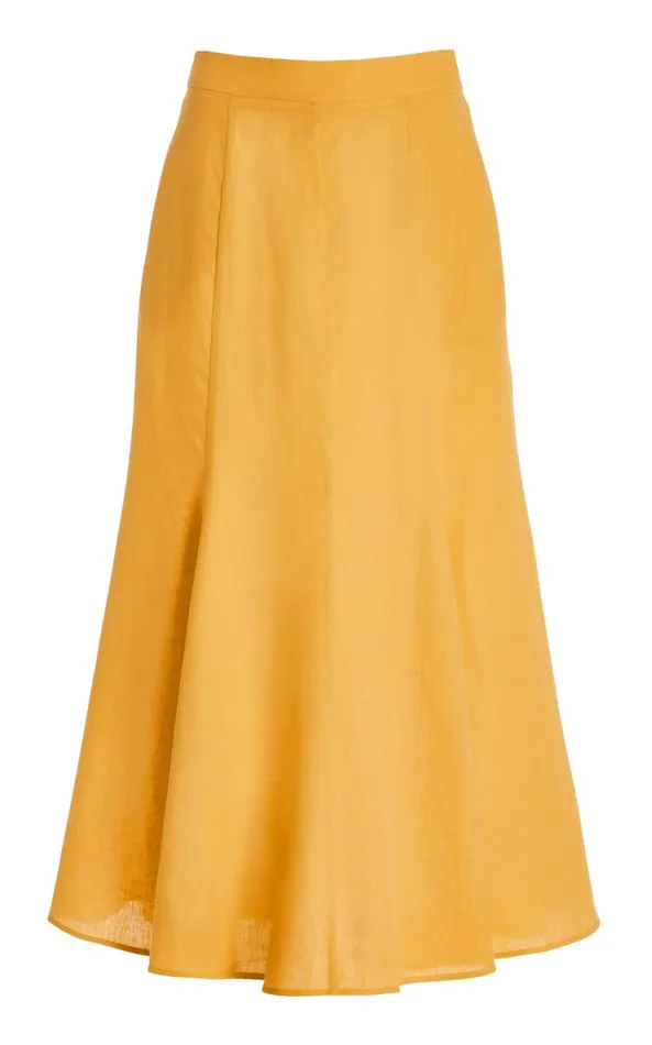 Skirts Women Gabriela Hearst Tate Midi Skirt In Fluorescent Orange Aloe Linen
