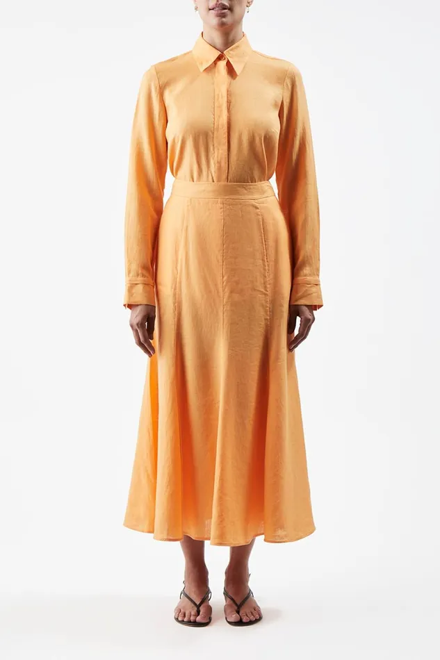 Skirts Women Gabriela Hearst Tate Midi Skirt In Fluorescent Orange Aloe Linen