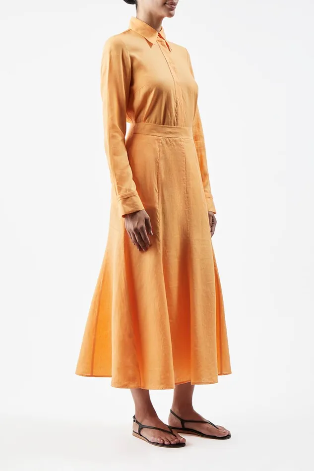 Skirts Women Gabriela Hearst Tate Midi Skirt In Fluorescent Orange Aloe Linen