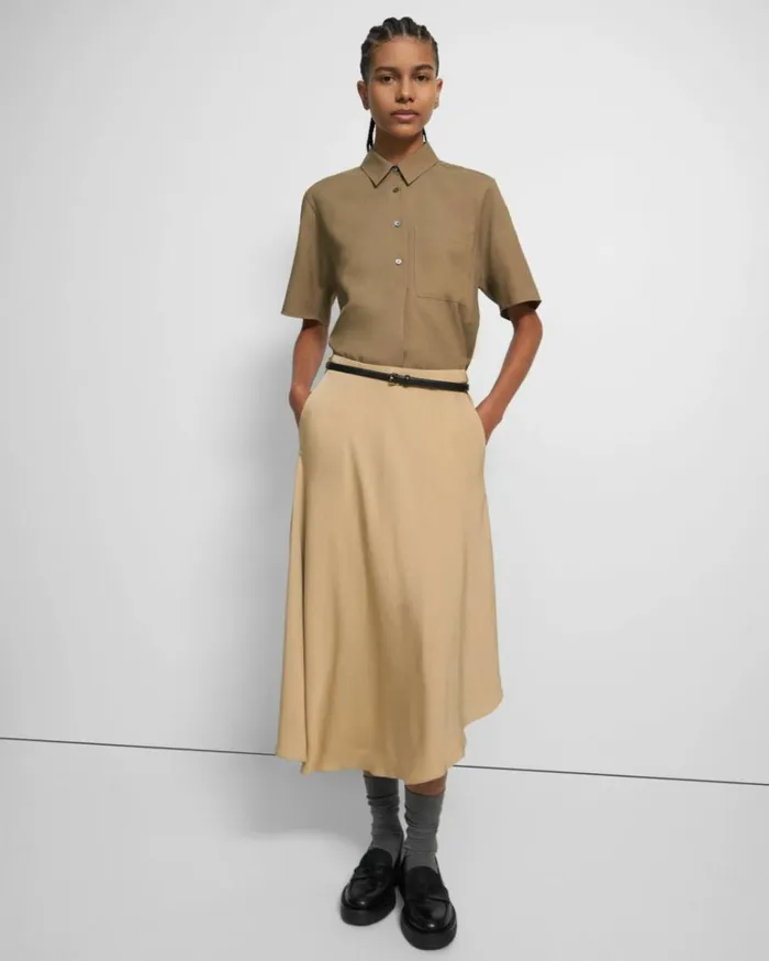 Skirts Women Theory Asymmetrical Silk Georgette Skirt Wheat