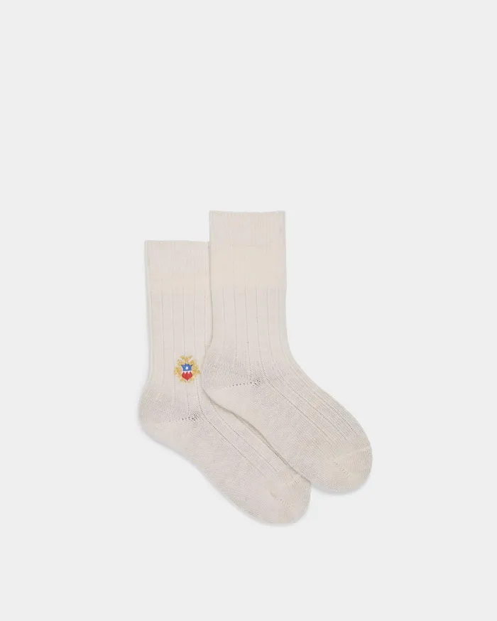Socks With Bally Crest Logo In Ivory Wool Blend Women Bally Socks