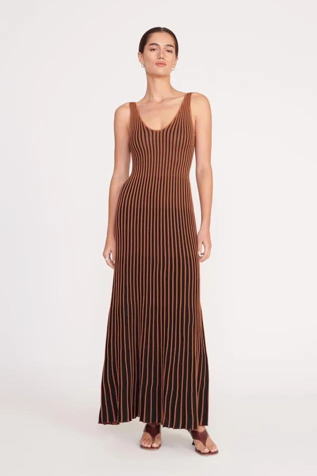 STAUD Dresses STAUD CLARETTA DRESS TAN BLACK 8211 Women