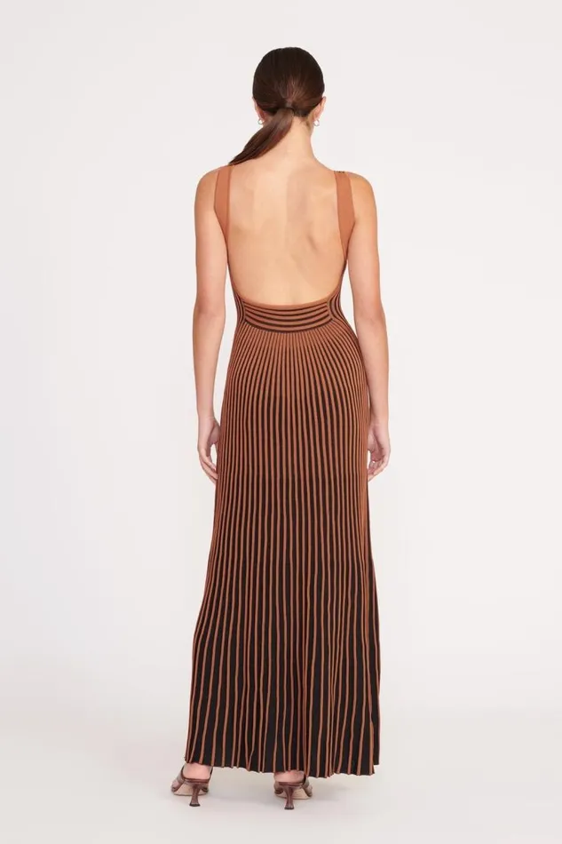 STAUD Dresses STAUD CLARETTA DRESS TAN BLACK 8211 Women STAUD Dresses STAUD CLARETTA DRESS TAN BLACK 8211 Women