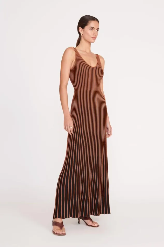 STAUD Dresses STAUD CLARETTA DRESS TAN BLACK 8211 Women STAUD Dresses STAUD CLARETTA DRESS TAN BLACK 8211 Women