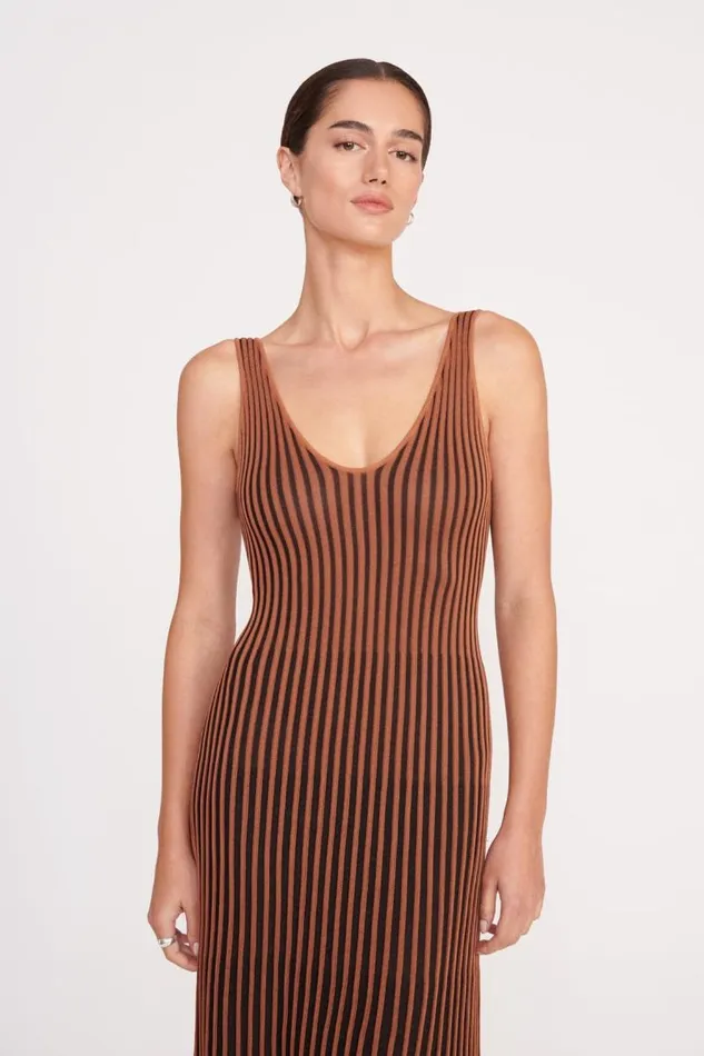 STAUD Dresses STAUD CLARETTA DRESS TAN BLACK 8211 Women STAUD Dresses STAUD CLARETTA DRESS TAN BLACK 8211 Women