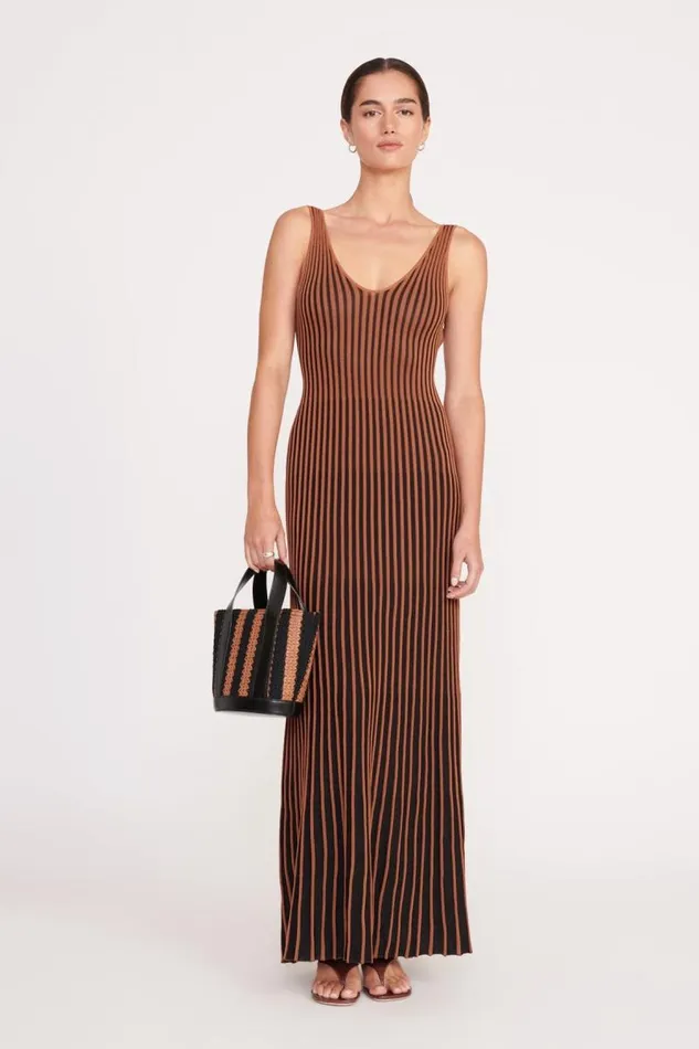 STAUD Dresses STAUD CLARETTA DRESS TAN BLACK 8211 Women STAUD Dresses STAUD CLARETTA DRESS TAN BLACK 8211 Women