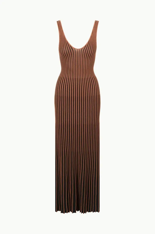 STAUD Dresses STAUD CLARETTA DRESS TAN BLACK 8211 Women STAUD Dresses STAUD CLARETTA DRESS TAN BLACK 8211 Women