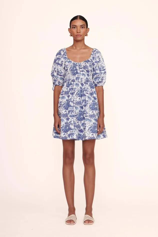 STAUD Dresses STAUD MINI FAYE DRESS BLUE TOILE 8211 Women