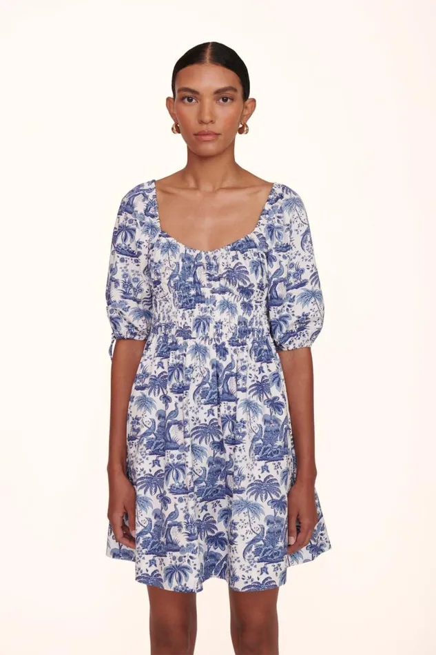 STAUD Dresses STAUD MINI FAYE DRESS BLUE TOILE 8211 Women STAUD Dresses STAUD MINI FAYE DRESS BLUE TOILE 8211 Women