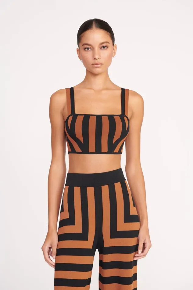 STAUD Tops STAUD ZOLA TOP BLACK TAN SEASHORE STRIPE 8211 Women