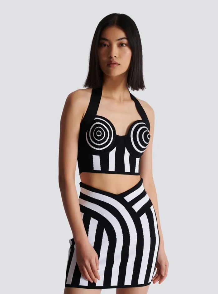Striped Knit Halterneck Top Black Women Balmain Tops And Shirts