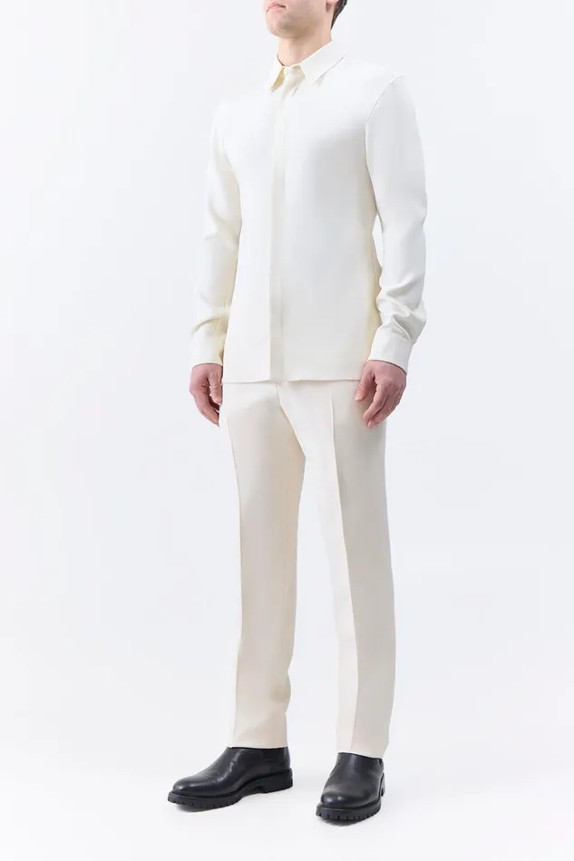 Suits Men Gabriela Hearst Nicolas Shirt In Ivory Silk Wool Cady