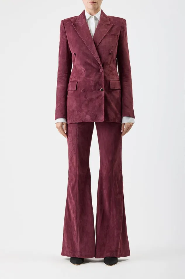 Suits Women Gabriela Hearst Gavin Blazer In Deep Bordeaux Suede