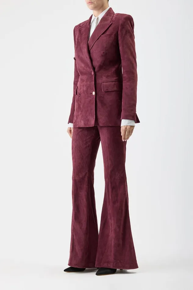 Suits Women Gabriela Hearst Gavin Blazer In Deep Bordeaux Suede
