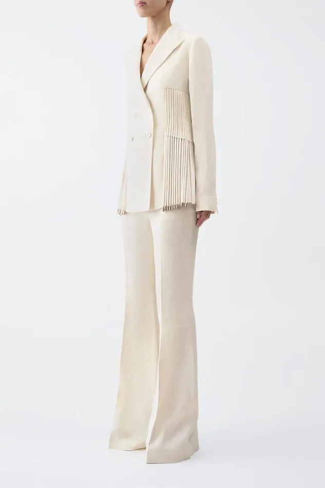 Suits Women Gabriela Hearst Giorgio Fringe Blazer In Ivory Textured Linen