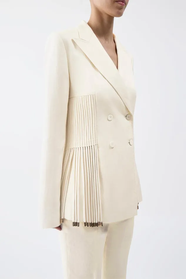Suits Women Gabriela Hearst Giorgio Fringe Blazer In Ivory Textured Linen