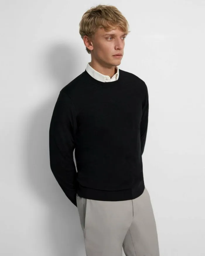 Sweaters Cardigans Men Theory Crewneck Sweater In Regal Wool Black
