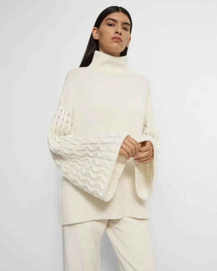 Sweaters Cardigans Women Theory CableSleeve Pullover In Cashmere Ivory