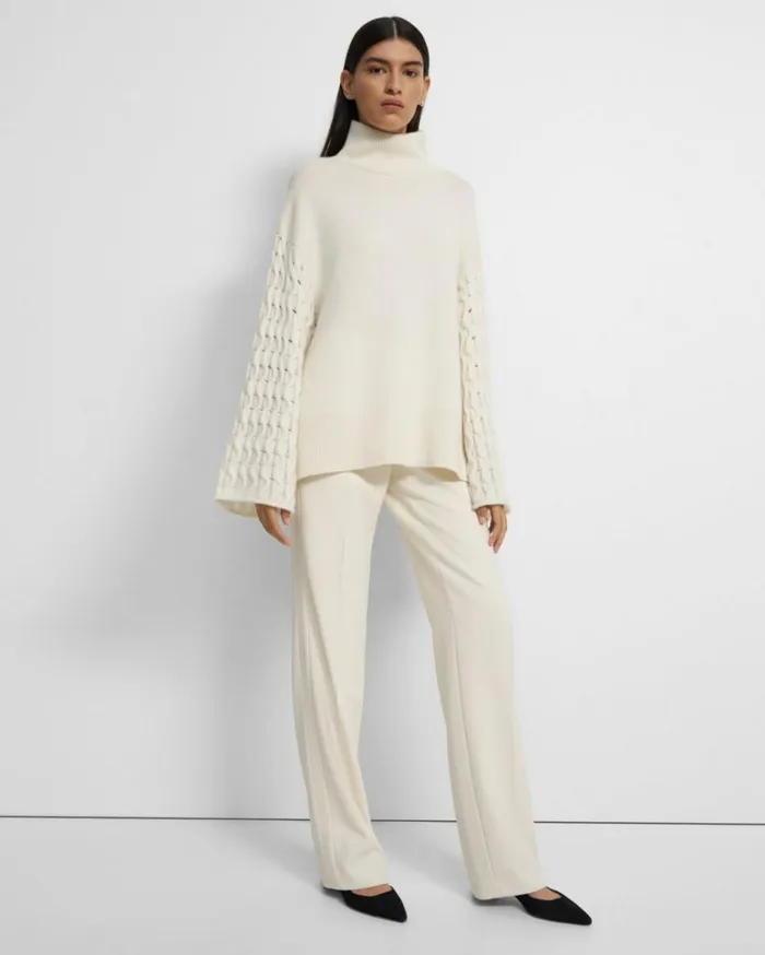 Sweaters Cardigans Women Theory CableSleeve Pullover In Cashmere Ivory Sweaters Cardigans Women Theory CableSleeve Pullover In Cashmere Ivory