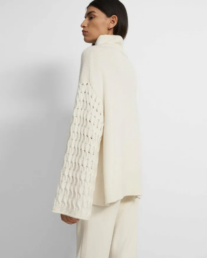 Sweaters Cardigans Women Theory CableSleeve Pullover In Cashmere Ivory Sweaters Cardigans Women Theory CableSleeve Pullover In Cashmere Ivory