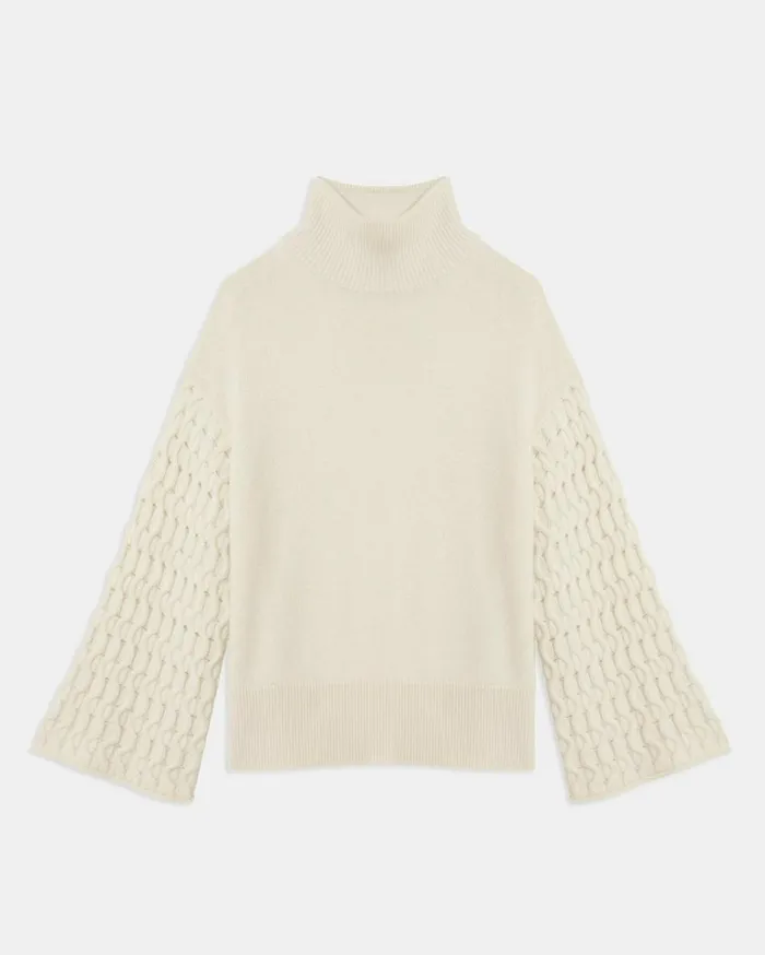 Sweaters Cardigans Women Theory CableSleeve Pullover In Cashmere Ivory Sweaters Cardigans Women Theory CableSleeve Pullover In Cashmere Ivory