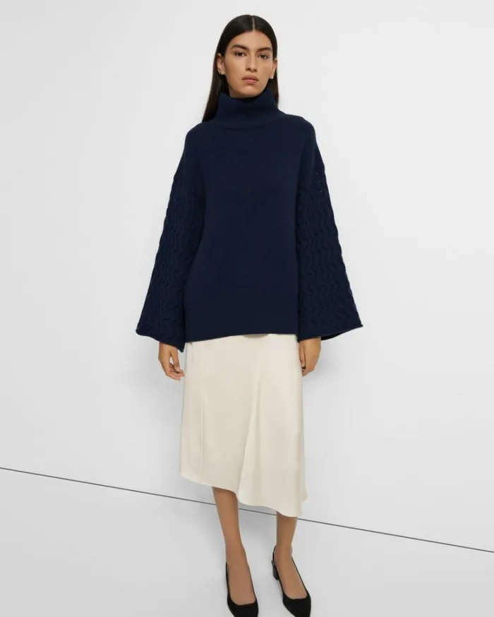 Sweaters Cardigans Women Theory CableSleeve Pullover In Cashmere Navy Sweaters Cardigans Women Theory CableSleeve Pullover In Cashmere Navy