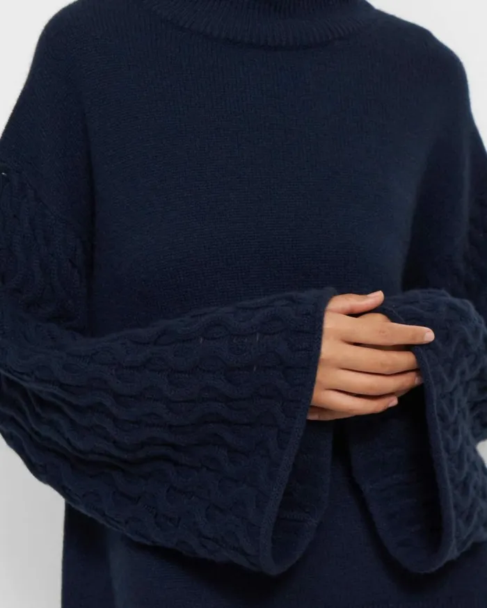 Sweaters Cardigans Women Theory CableSleeve Pullover In Cashmere Navy Sweaters Cardigans Women Theory CableSleeve Pullover In Cashmere Navy
