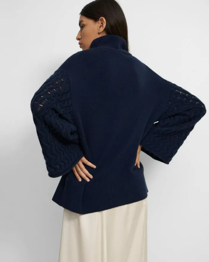 Sweaters Cardigans Women Theory CableSleeve Pullover In Cashmere Navy Sweaters Cardigans Women Theory CableSleeve Pullover In Cashmere Navy
