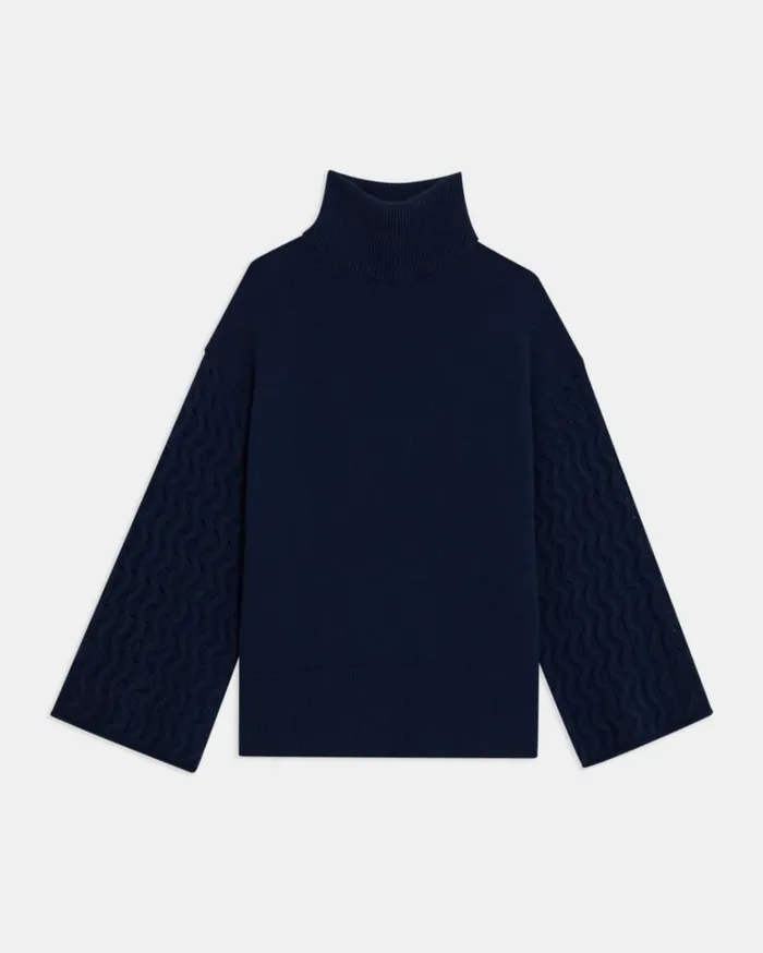 Sweaters Cardigans Women Theory CableSleeve Pullover In Cashmere Navy Sweaters Cardigans Women Theory CableSleeve Pullover In Cashmere Navy