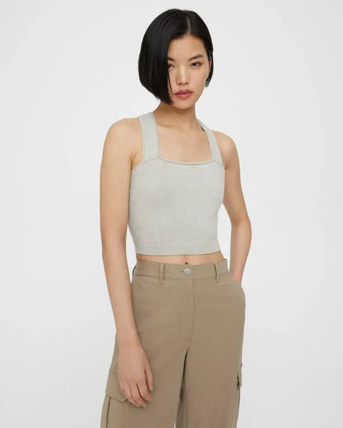 Sweaters Cardigans Women Theory Cropped Tank Top In CottonCashmere Light Heather Grey