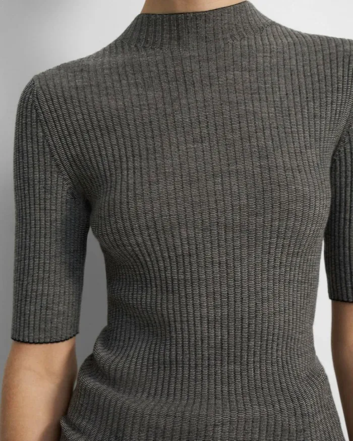 Sweaters Cardigans Women Theory Leenda Mock Neck Sweater In Regal Wool BlackClassic Khaki