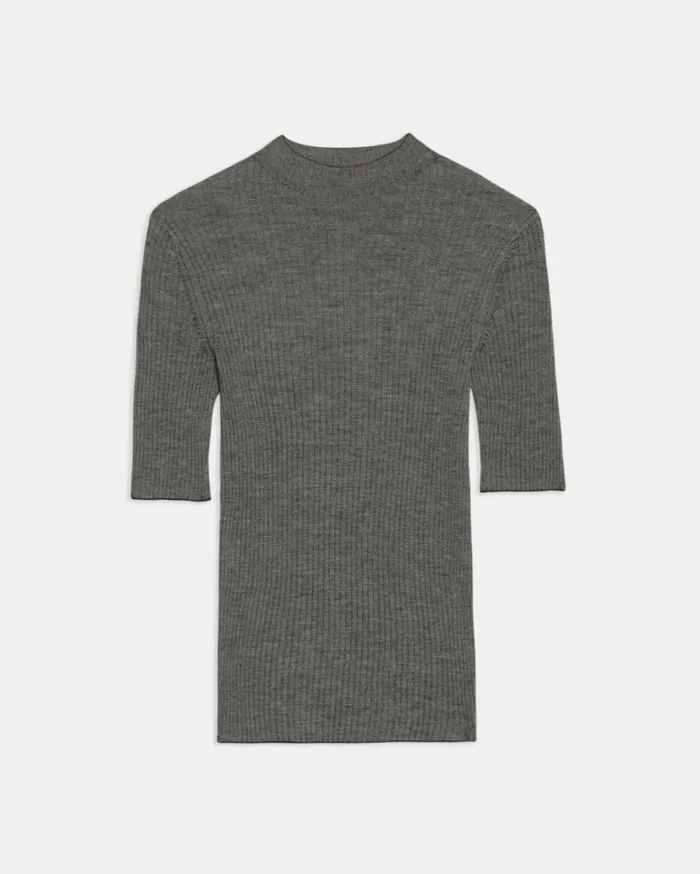 Sweaters Cardigans Women Theory Leenda Mock Neck Sweater In Regal Wool BlackClassic Khaki