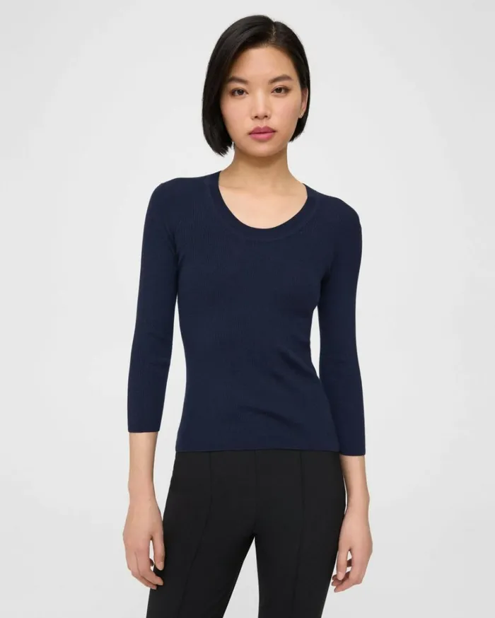Sweaters Cardigans Women Theory Scoop Neck Sweater In Regal Wool Deep Navy