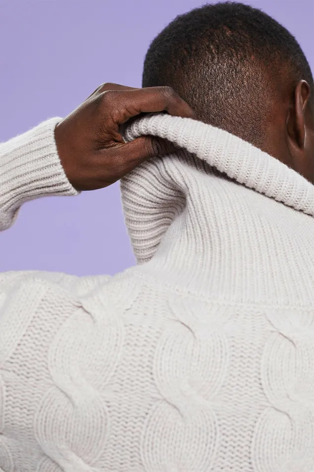 Sweaters Men Esprit Cable Knit Wool Shawl Sweater Light Taupe