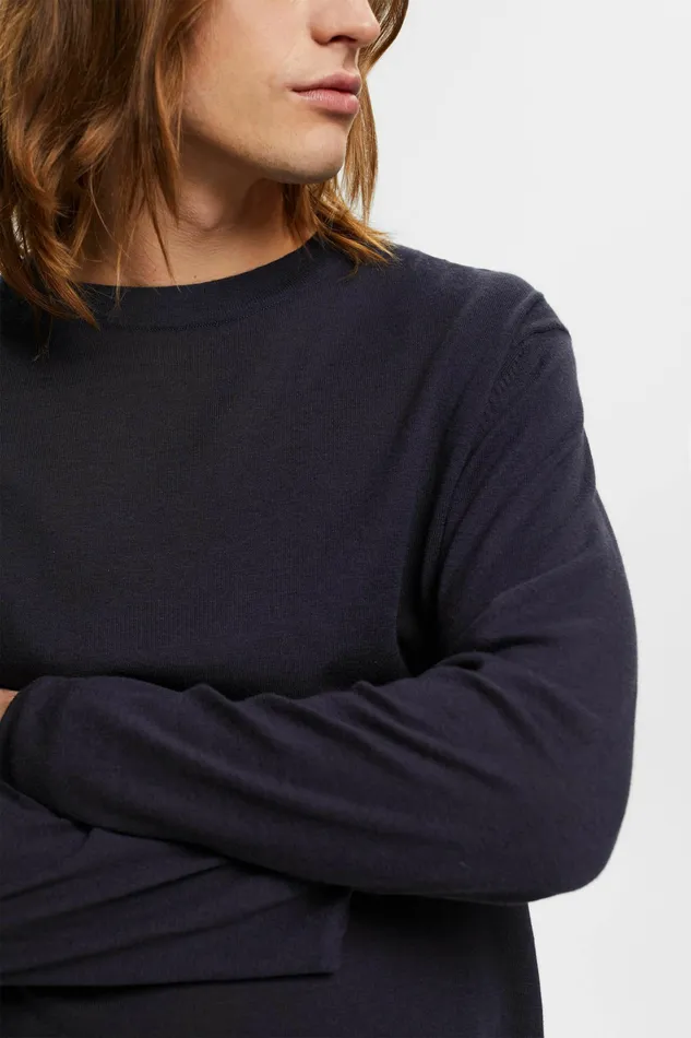 Sweaters Men Esprit Fine Knit Jumper Navy