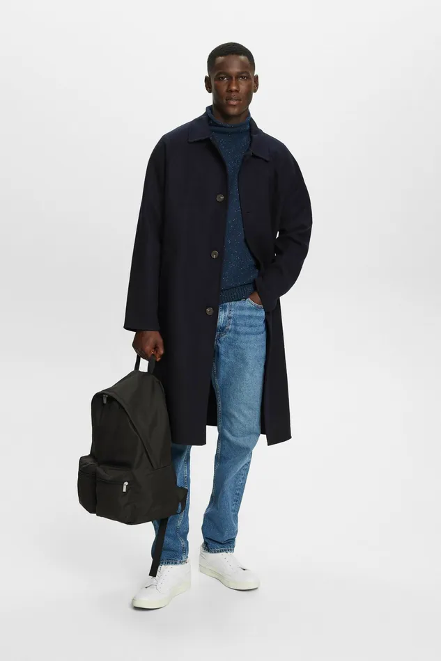 Sweaters Men Esprit WoolBlend Mockneck Sweater Petrol Blue