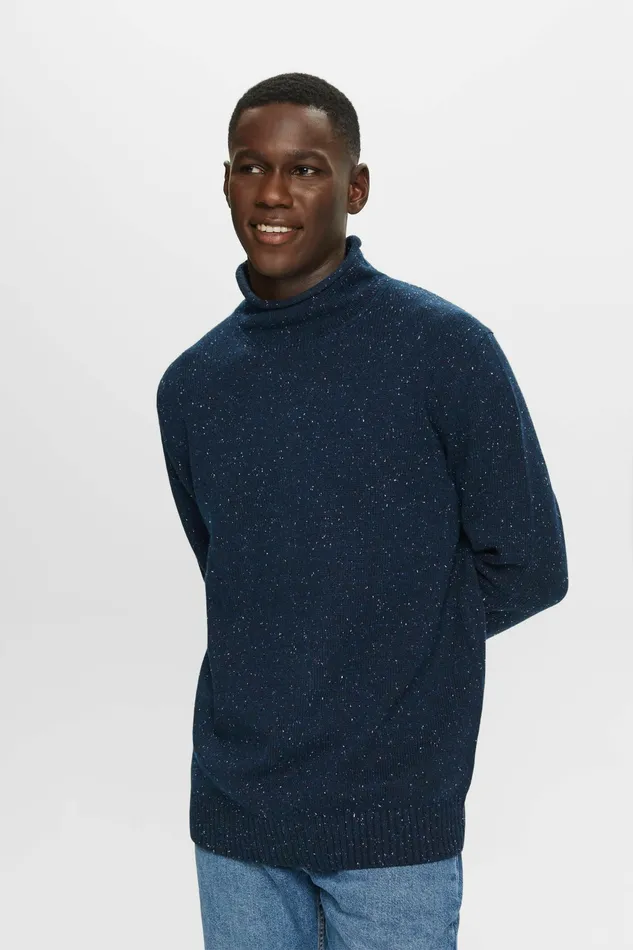 Sweaters Men Esprit WoolBlend Mockneck Sweater Petrol Blue