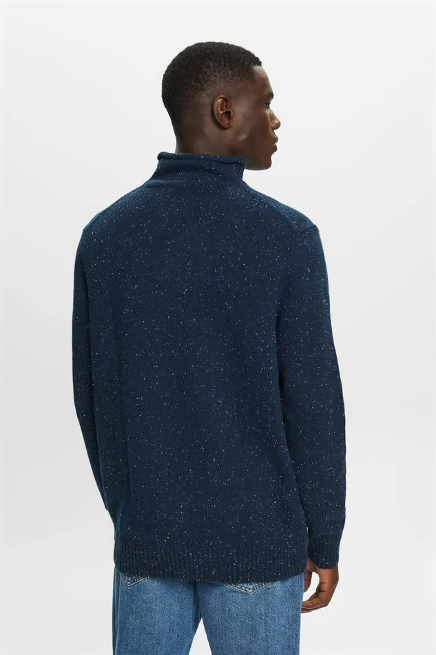 Sweaters Men Esprit WoolBlend Mockneck Sweater Petrol Blue