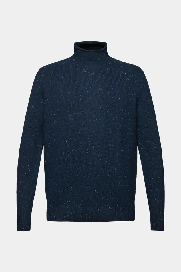 Sweaters Men Esprit WoolBlend Mockneck Sweater Petrol Blue